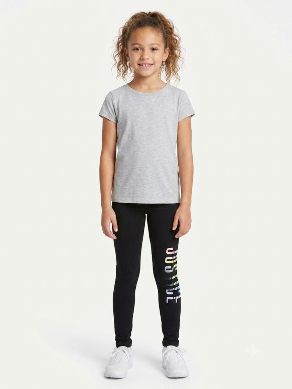 Justice Girls Leggings Black Rainbow Glitter Logo Graphic Playful Size 6